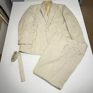 VTG 60s 70s Pinstripe Suit Mobster Gangster 42 R 36x28 3 Piece Pants Jacket Tie - Picture 1 of 17