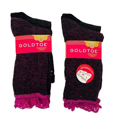 Nwt Gold Toe Girls Kids Dress Socks Size M 9-1.5 Boot Crochet Lace 2 Pack - Image 1 of 4