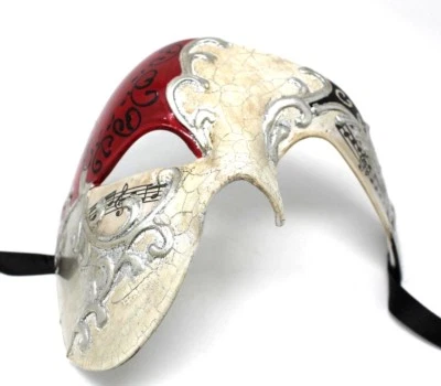 QUALITY RED & SILVER HALF FACE PHANTOM MUSICAL NOTES MASQUERADE MASK  - Image 1 of 4