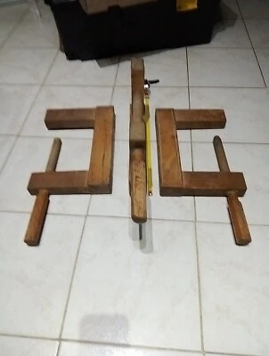 Lot De 3 Serre-joint Ancien En Bois Étau Déco Industriel  Vintage  - Photo 1/3