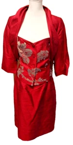 Paule Vasseur - Mother of The Bride Two Piece Silk Suit in Red Size 46 Wedding - Picture 1 of 10