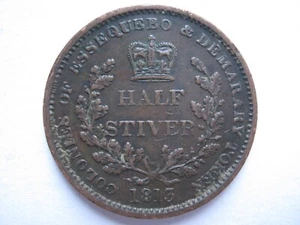 Essequibo and Demarary 1813 copper Half Stiver GVF - Picture 1 of 2