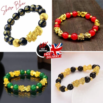 Feng Shui Obsidian Beads Bracelet Pixiu Attract Wealth Good Luck Jewelry Gift UK - Image 1 of 4