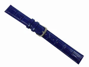 Watchband Watch Strap Buckle Crocodile Shiny Leather Band 16 MM Dark Blue - Picture 1 of 1