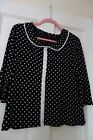 M&Co Black White Spotty Polka Dot Short Sleeve Top UK 16 Stretch with collar