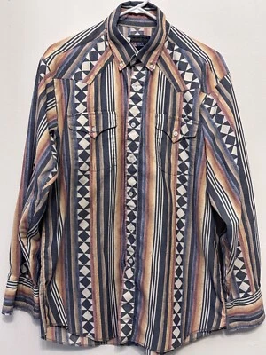 Vintage Panhandle Slim Shirt Men's L 16 1/2 Aztec Western Striped Made In Usa - Image 1 of 4