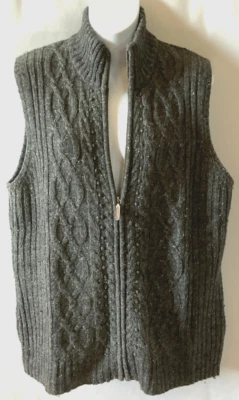 vtg Y2K Eddie Bauer full zip fisherman knit gray wool blnd sweater vest womens L - Image 1 of 4