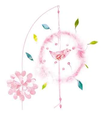 Djeco Feathers Wall Mobile Modern Hanging Baby Mobile Bird Pink Nursery Decor - Image 1 of 2