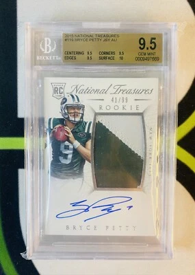 Bryce Petty 2015 National Treasures Jersey Auto 41/99 BGS 9.5 Jets - Image 1 of 2