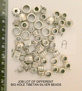 Big Hole Spacer Beads Silver Tone Charm Mixed Lot for Leather/European bracelet - Picture 1 of 14