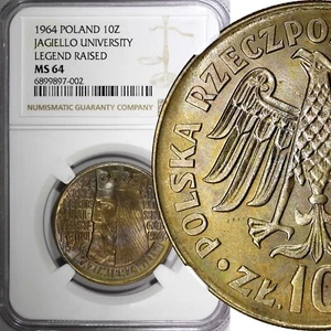 POLEN 1964 10 Zlotych Jagiello University NGC MS64 NICE TONED Y#52.1 (2) - Bild 1 von 5