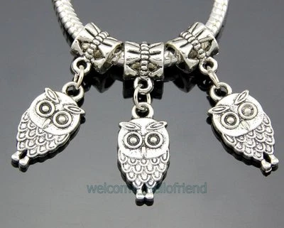 30 peças berloques pendurados de prata tibetana coruja miçangas ajuste pulseira europeia ZY97 - Imagem 1 de 2