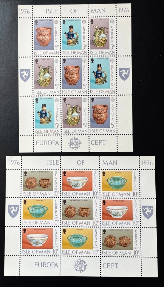 Isla de Man 1976 Juego de 2 hojas de cerámica Scott 86-91a Europa CEPT XF MNH Foto 1 de 1