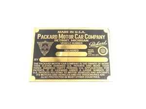 BRASS DATA PLATE FITS TO VINTAGE PACKARD MOTOR CAR COMPANY #V489-8 - Picture 1 of 6