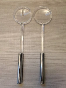 POSATE DA INSALATA GUZZINI LOOK VINTAGE! In plastica trasparente manico cromato! - Foto 1 di 5