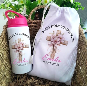 Personalised first communion cross design gift bottle, bespoke Kids gift bag - Picture 1 of 3