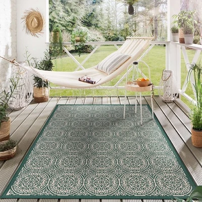 Alfombra Rugshop Verde Exterior Transición Floral Círculos Interior Exterior Alfombra 5x7 Foto 1 de 4