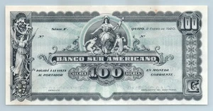 1920 Ecuador 100 Sucres Schein El Banco Sur Americano - Bild 1 von 2