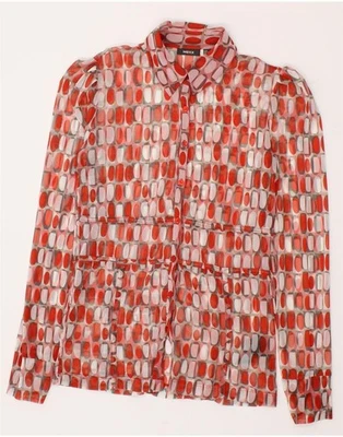 Blusa Camisa MEXX Mujer Patrón Abstracto Transparente Reino Unido 12 Mediana Roja BE03 Foto 1 de 3