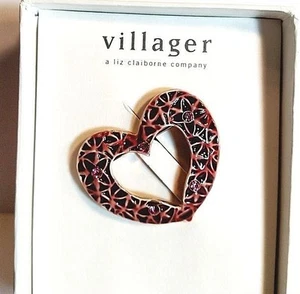Broche alfiler de cristal esmaltado vintage Heart Villager de Liz Claiborne - Imagen 1 de 2