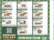 1 sheet 14 coupons Subway Expire 6/25/23 