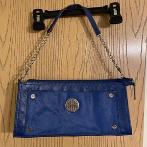 Kate Landry Leather Clutch Purse Blue Metal Chain Strap - Picture 1 of 13