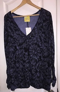 NWT $108 Free People HiLo Floral Black Blue Long Sleeve VNeck Top Shirt Womens M - Picture 1 of 3