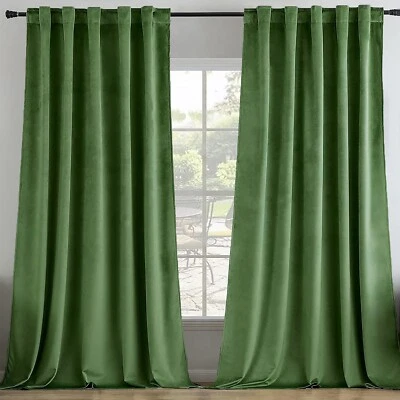 90" Long - 2 Piece Velvet Room Darkening Grommet Window Curtain Panel Set - Image 1 of 2