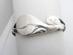 Gagne : Armband aus Silber 925 Und Gummi - Armband Miezekatze Katze Raubkatze - Picture 1 of 8