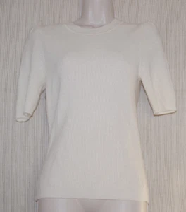 Top donna manica corta a costine in cashmere avorio Aqua Taglia:XS - Foto 1 di 7