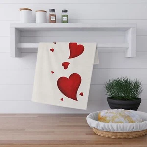 Floating Red Hearts Tea Towels - Cotton Kitchen Dish Towels, Decorative - Picture 1 of 9