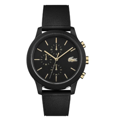 LACOSTE 2011012 12.12 BLACK CHRONGRAPH DIAL BLACK SILICONE STRAP MENS WATCH - Image 1 of 4