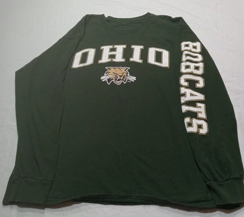 OHIO BOBCATS  Long Sleeve Shirt Size Large NCAA FANATICS Green. Front and Sleeve Cover
