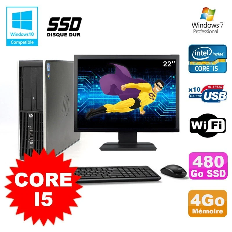 Lot PC HP Elite 8100 SFF Intel Core i5 3.2GHz 4Go 480Go SSD Graveur WIFI W7 +22 - Photo 1/1
