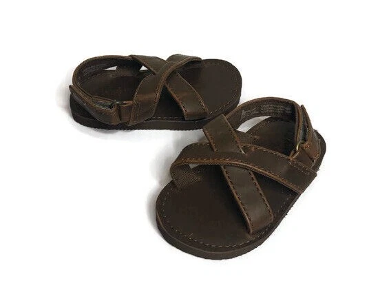 baby Gap Dark Brown Faux Leather Crossover Sandals Flip Flops w/ Strap 6-12 mos - Image 1 of 4