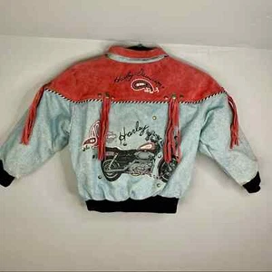 Harley Davidson Motorcycle Jean Suede Leather Kids Bomber Jacket - Picture 1 of 7