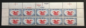 C23  1938 PLATE BLOCK OF 10 stamps arrow line TOP EAGLE Mint never hinged OG - Picture 1 of 2