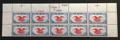 C23  1938 PLATE BLOCK OF 10 stamps arrow line TOP EAGLE Mint never hinged OG - Image 1 of 2
