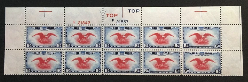 C23  1938 PLATE BLOCK OF 10 stamps arrow line TOP EAGLE Mint never hinged OG - Image 1 of 2