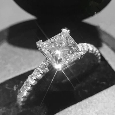 1.32 Ct Princess Cut Lab Created Engagement Ring 14K Solid White Gold Size 6 - Image 1 of 4