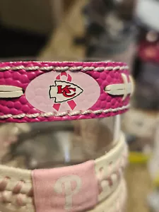 KANSAS CITY CHIEFS BREAST CANCER AWARENESS PINK NFL FOOTBALL BRACELET LEATHER - Picture 1 of 7