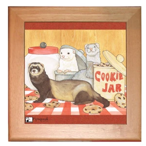 Ferret Kitchen Ceramic Trivet Framed in Pine 8" x 8" - Picture 1 of 1