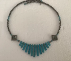 Beaded Wired necklace/ choker w/ Turquoise and Black Beads - No clasp, Fits all - Picture 1 of 7