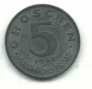 A VERY NICE HIGH GRADE AU/UNC 1963 AUSTRIA 5 GROSCHEN COIN-OCT459 - Picture 1 of 2