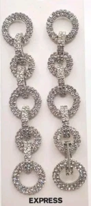 Pave Crystal Silver Chain Dangle Earrings - Picture 1 of 8