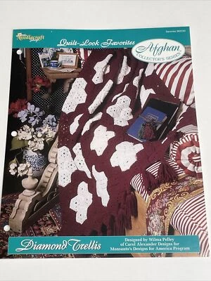 Diamond Trellis Afghan Quilt Look Crochet Pattern Needlecraft Shop - Image 1 of 4