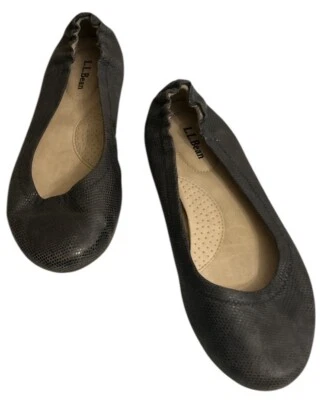 L.L. Bean 71341 Mujeres Ballet Azul Cuero Sin Cordones Espalda Cruzada Causal Planos Talla 7M Foto 1 de 4