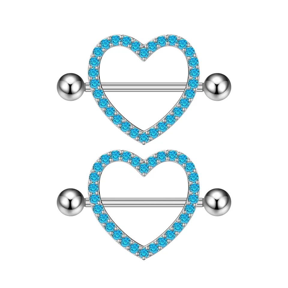 PAIR Luxury Heart Double Layer Rhinestone Sexy Nipple Shields Rings Body Jewelry - Image 1 of 4