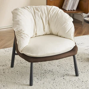 Modern Velvet Accent Chair Barrel Sofa Chair Armchair with Metal Legs,Off-White - Picture 1 of 12