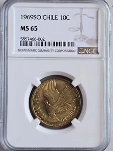Chile 10 Centesimos 1969SO NGC MS 65 - Picture 1 of 2